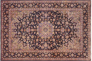 handmade Traditional Kashan Blue Beige Hand Knotted RECTANGLE 100% Wool Pile area rug 10x13